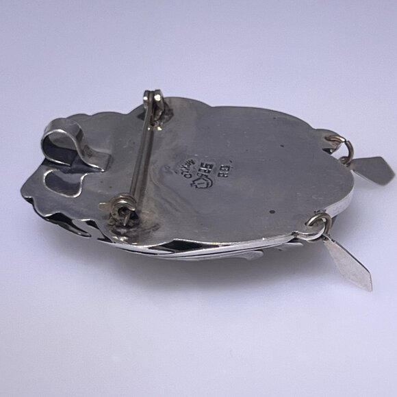 Vintage sterling silver and carved Obsidian pendant, Mayan Warrior, Mexico - Picture 6 of 9